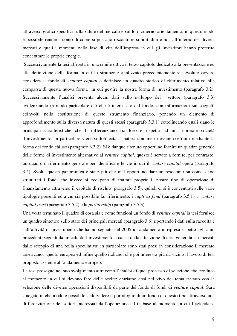 Anteprima della tesi: I fondi di fondi di venture capital e la loro attività di sostegno alle imprese, Pagina 5