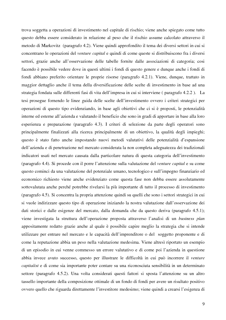 Anteprima della tesi: I fondi di fondi di venture capital e la loro attività di sostegno alle imprese, Pagina 6