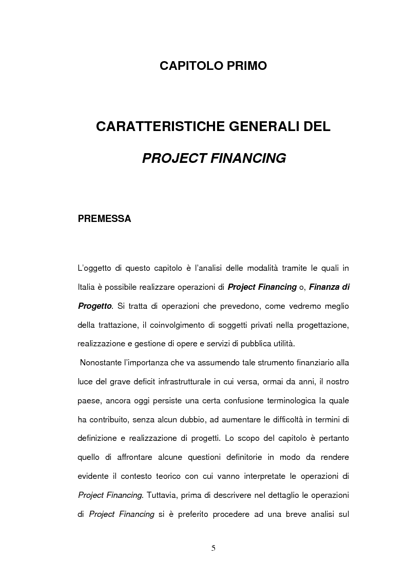 Anteprima della tesi: Un nuovo strumento di finanza innovativa: il Project Financing, Pagina 4