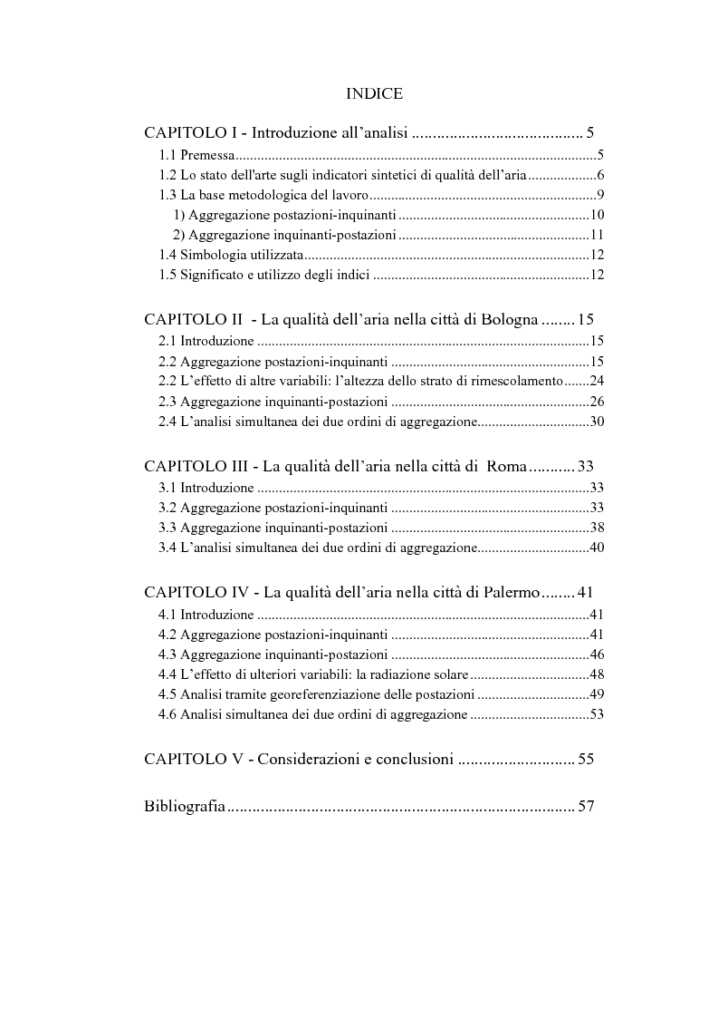 Indice della tesi: Confronto tra indici sintetici sulla qualità dell'aria e loro variabilità sul territorio, Pagina 1