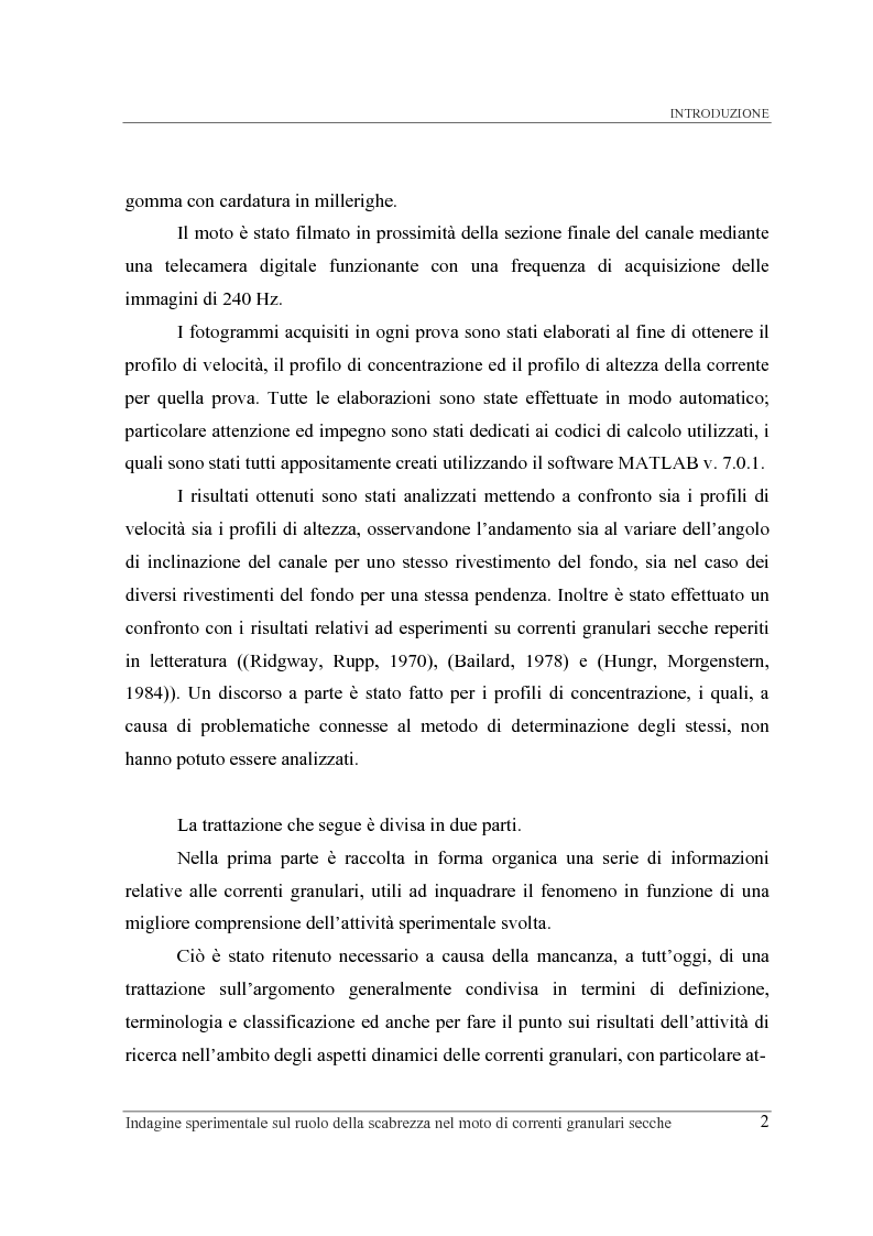 Anteprima della tesi: Indagine sperimentale sul ruolo della scabrezza nel moto di correnti granulari, Pagina 2