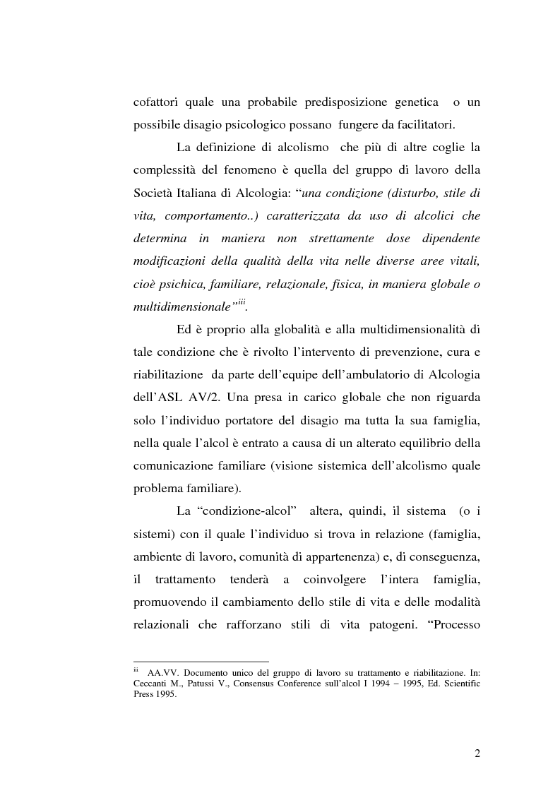 Anteprima della tesi: La famiglia alcolista. Esperienza di trattamento in un servizio alcologico territoriale e in un gruppo di auto-aiuto., Pagina 2