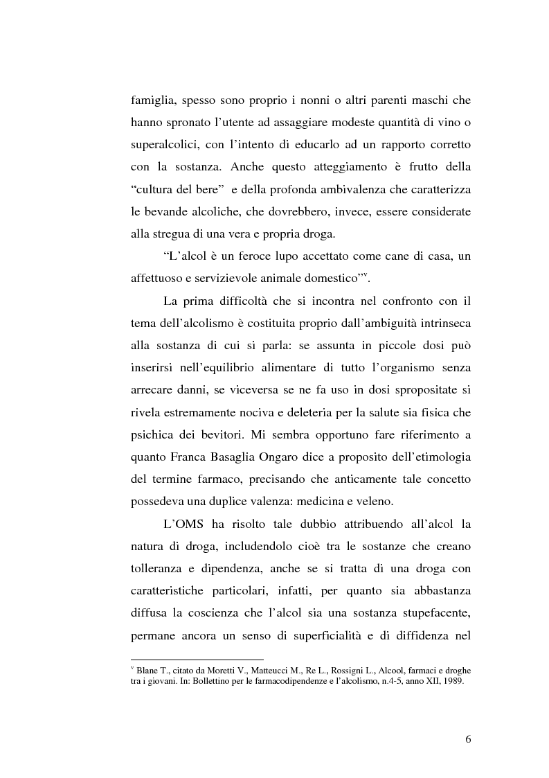 Anteprima della tesi: La famiglia alcolista. Esperienza di trattamento in un servizio alcologico territoriale e in un gruppo di auto-aiuto., Pagina 6