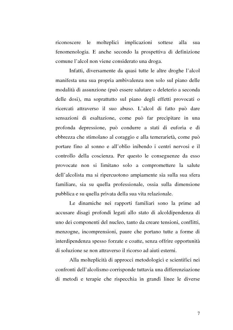 Anteprima della tesi: La famiglia alcolista. Esperienza di trattamento in un servizio alcologico territoriale e in un gruppo di auto-aiuto., Pagina 7