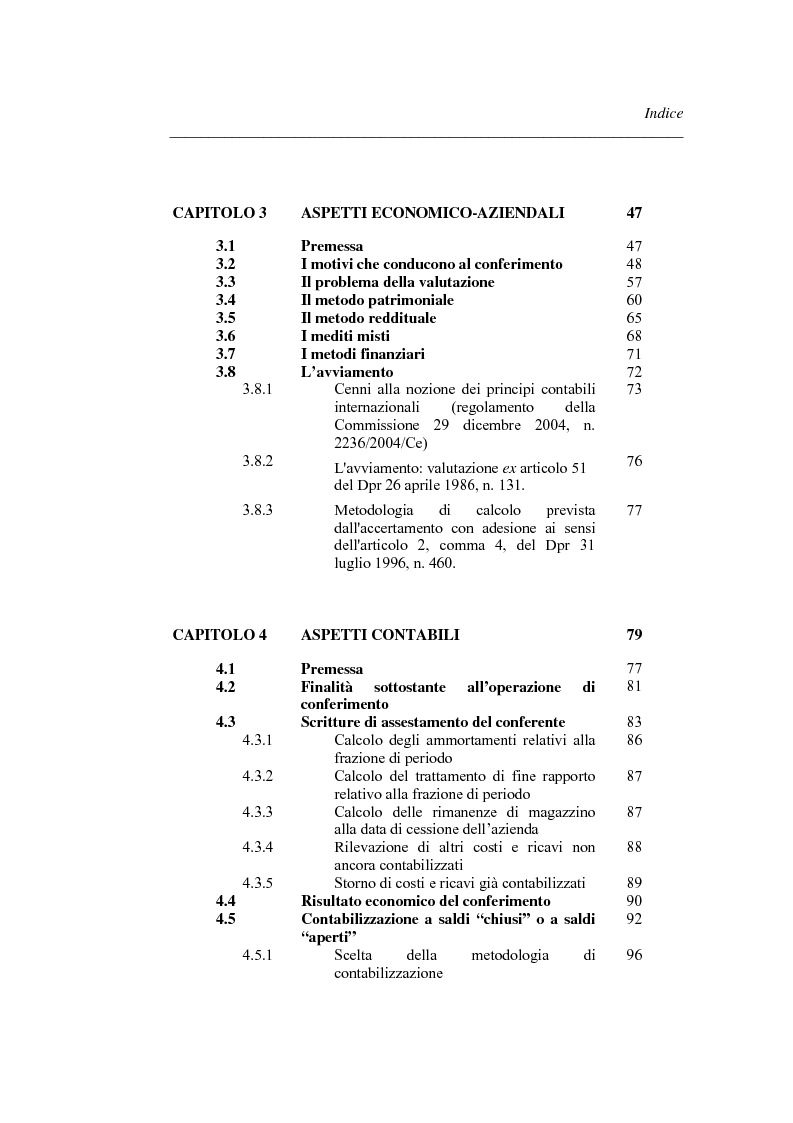 Indice della tesi: Similitudini tra operazioni straordinarie d'impresa. Il conferimento ''modello trasformazione''. Analisi di un caso empirico., Pagina 2