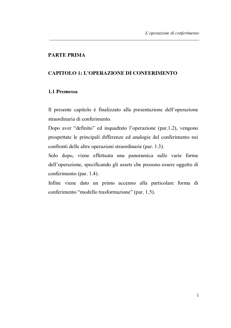 Anteprima della tesi: Similitudini tra operazioni straordinarie d'impresa. Il conferimento ''modello trasformazione''. Analisi di un caso empirico., Pagina 5