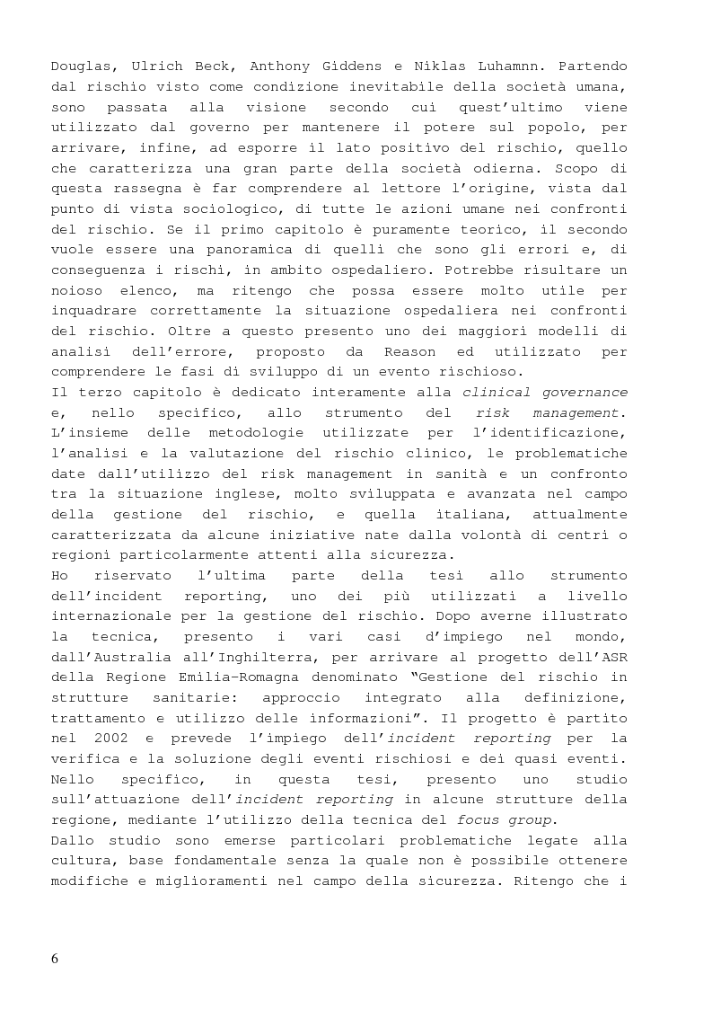 Anteprima della tesi: Dalla percezione del rischio al risk management in sanità, il sistema di incident reporting della Regione Emilia Romagna, Pagina 2