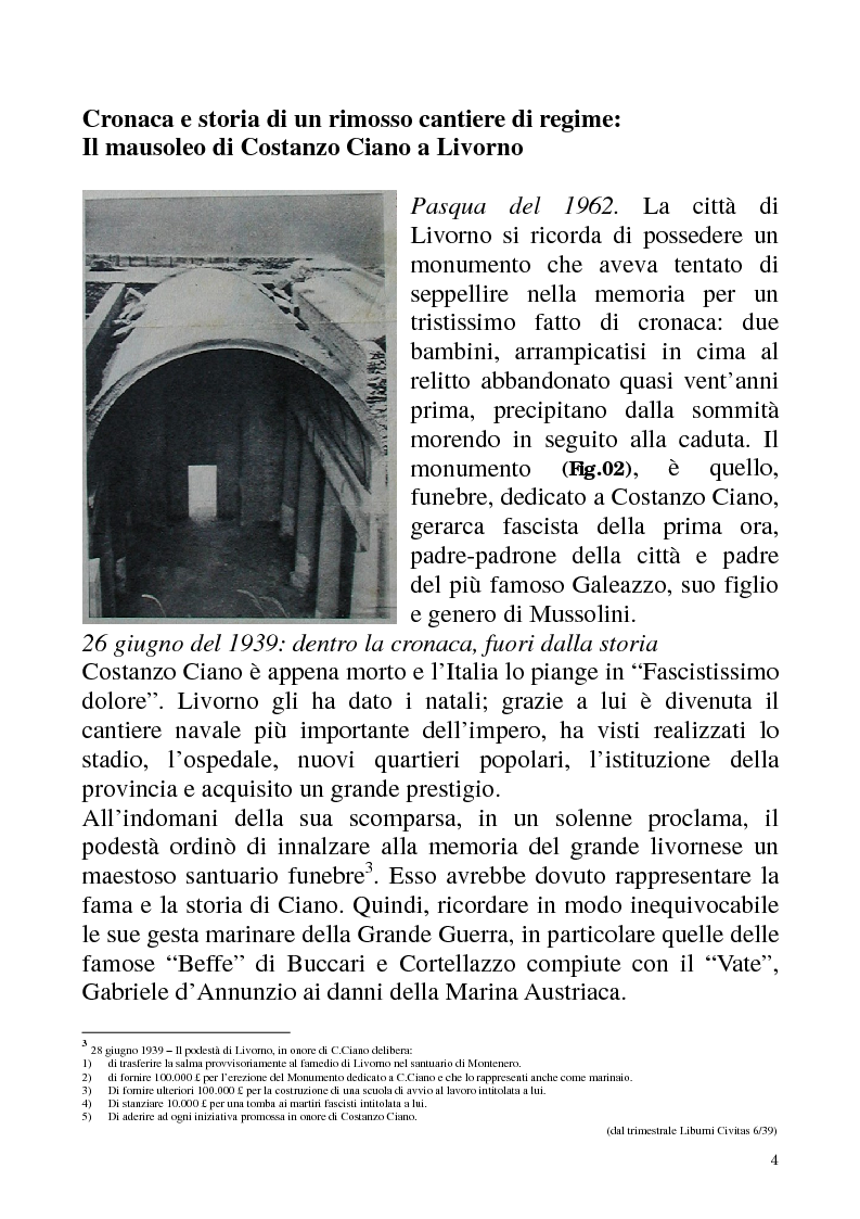 Anteprima della tesi: Studio e recupero del mausoleo di Costanzo Ciano a Livorno, Pagina 3