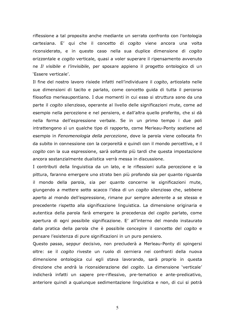 Anteprima della tesi: Cogito tacito e cogito parlato nella filosofia di Maurice Merleau-Ponty, Pagina 3