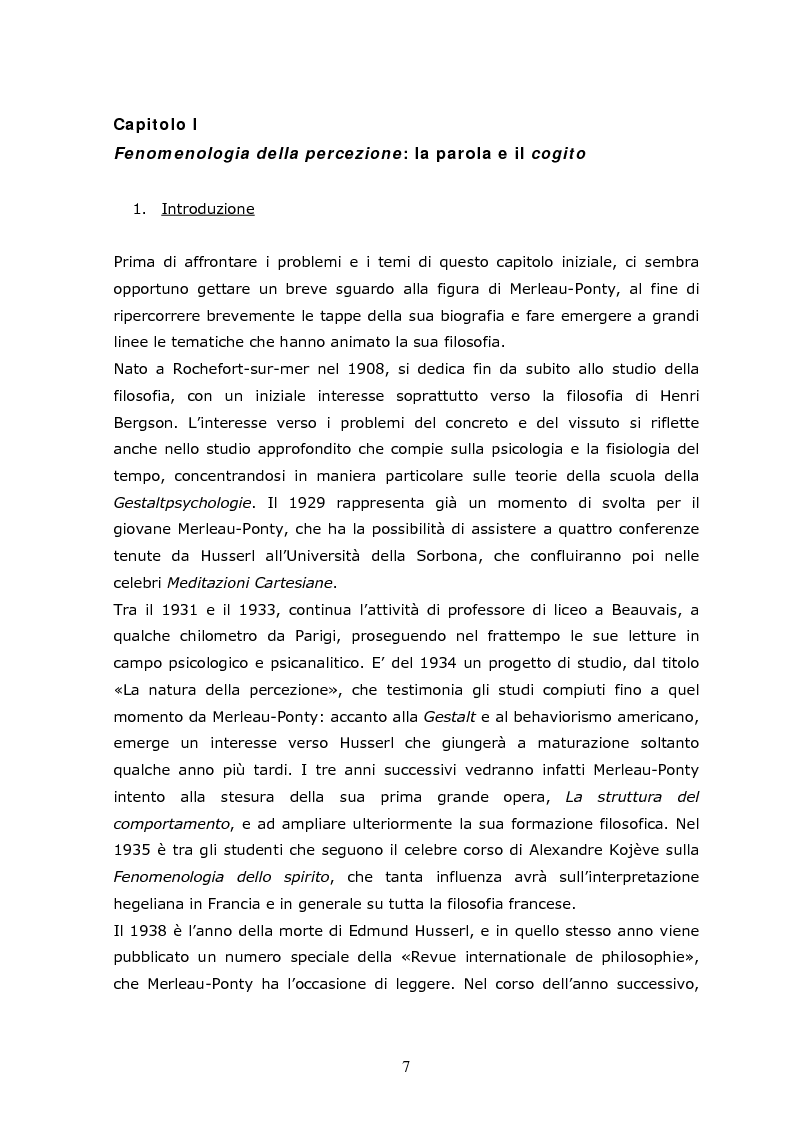 Anteprima della tesi: Cogito tacito e cogito parlato nella filosofia di Maurice Merleau-Ponty, Pagina 5
