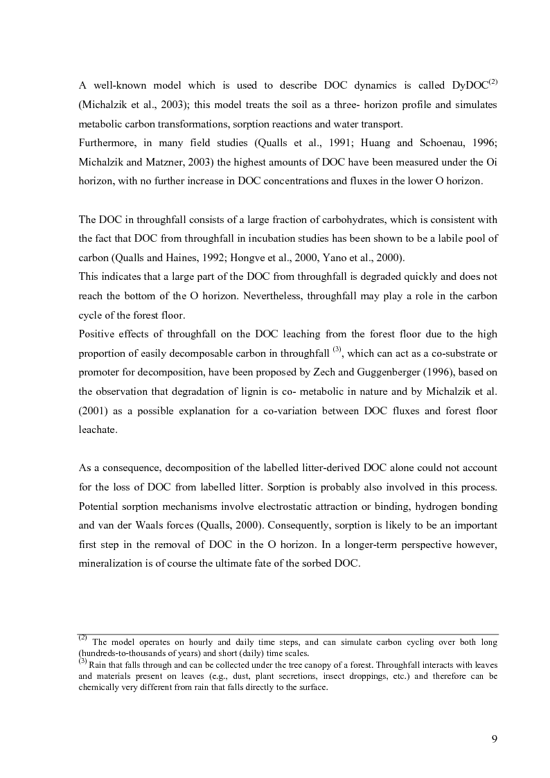 Anteprima della tesi: Mineralization of dissolved organic carbon (DOC) and nitrogen (DON) in the soil solution of different forested stands in Flanders, Pagina 13