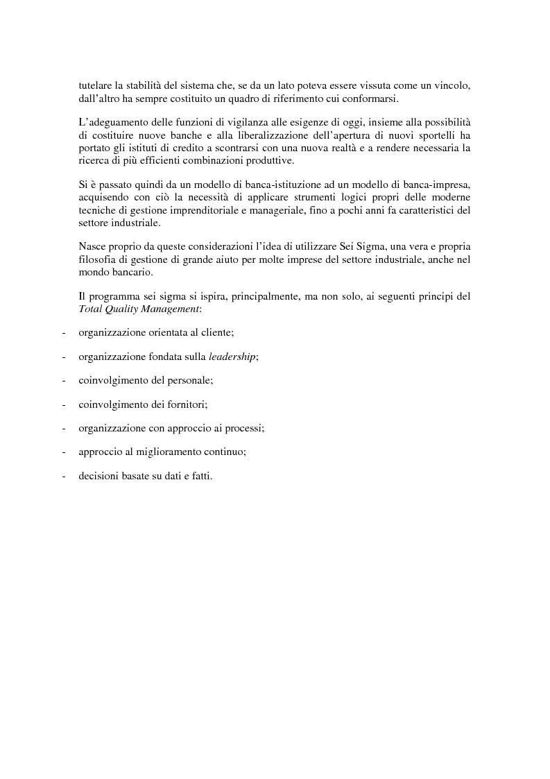 Anteprima della tesi: Un'applicazione delle tecniche del sei sigma in ambito bancario: l'impatto della localizzazione e della dimensione sulla performance delle filiali di Banca Intesa, Pagina 2
