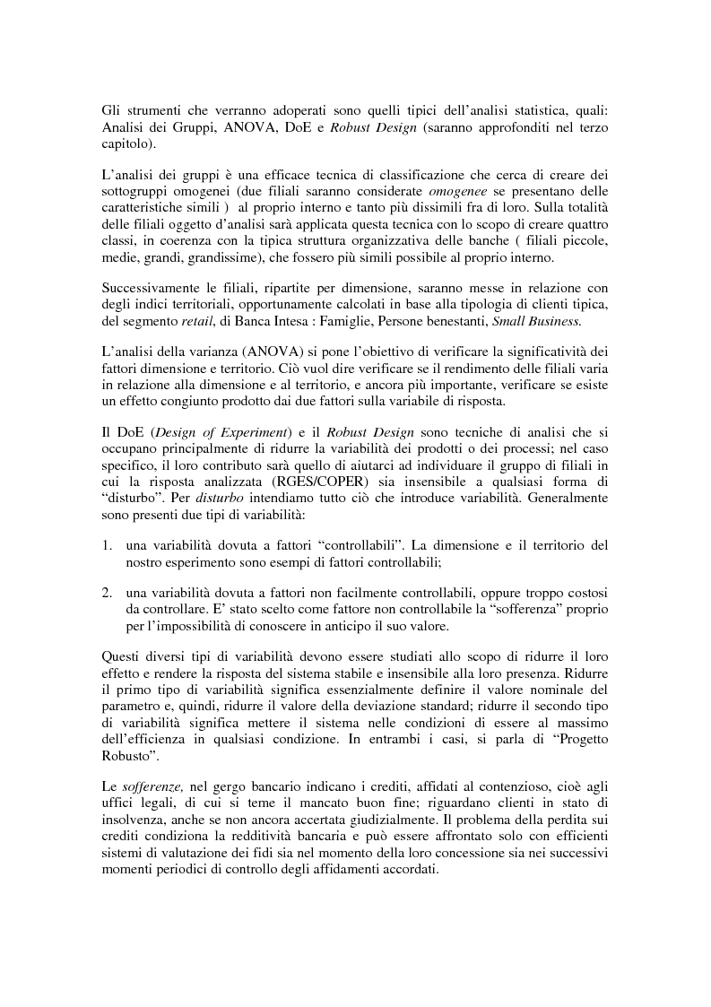 Anteprima della tesi: Un'applicazione delle tecniche del sei sigma in ambito bancario: l'impatto della localizzazione e della dimensione sulla performance delle filiali di Banca Intesa, Pagina 5
