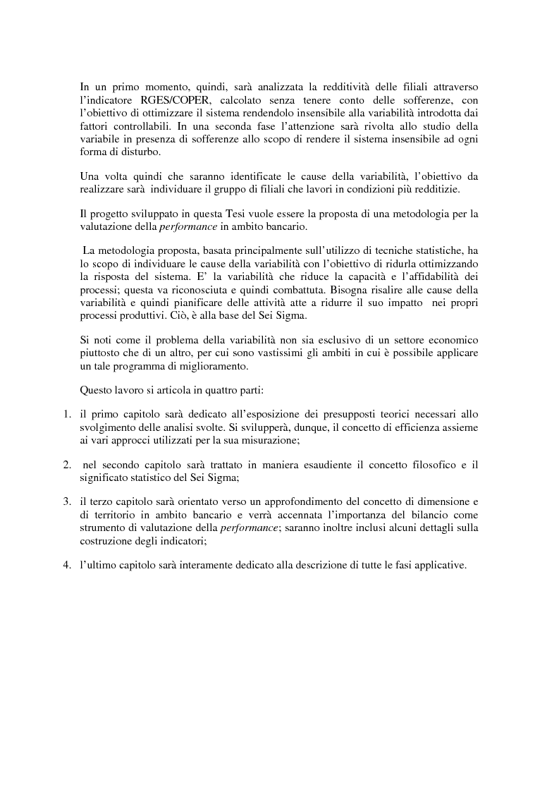 Anteprima della tesi: Un'applicazione delle tecniche del sei sigma in ambito bancario: l'impatto della localizzazione e della dimensione sulla performance delle filiali di Banca Intesa, Pagina 6