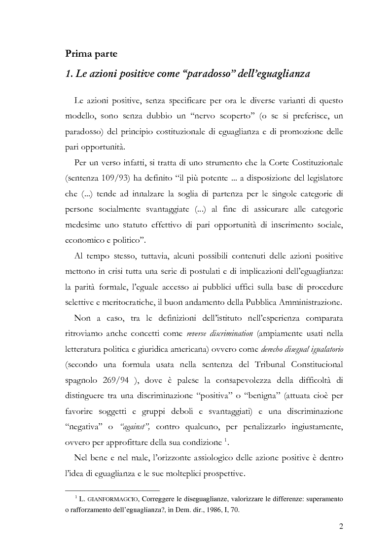 Anteprima della tesi: Azioni positive e rappresentanza politica: il problema delle “quote rosa”, Pagina 2