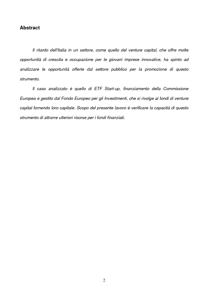 Anteprima della tesi: Il ruolo della Commissione Europea nell'attrazione di capitali sul territorio nazionale tramite strumenti finanziari innovativi: il Venture Capital e il caso di ETF Start-up, Pagina 2