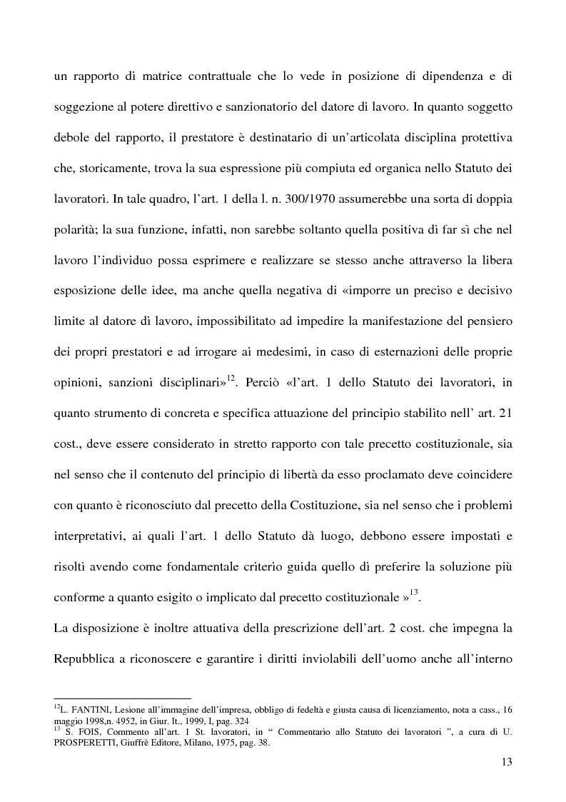 Anteprima della tesi: Libertà di opinione del lavoratore, Pagina 10