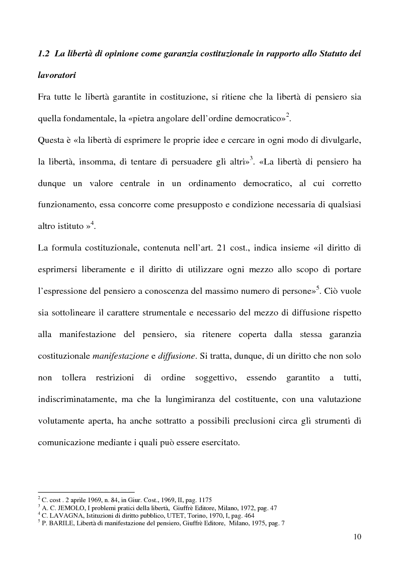 Anteprima della tesi: Libertà di opinione del lavoratore, Pagina 7