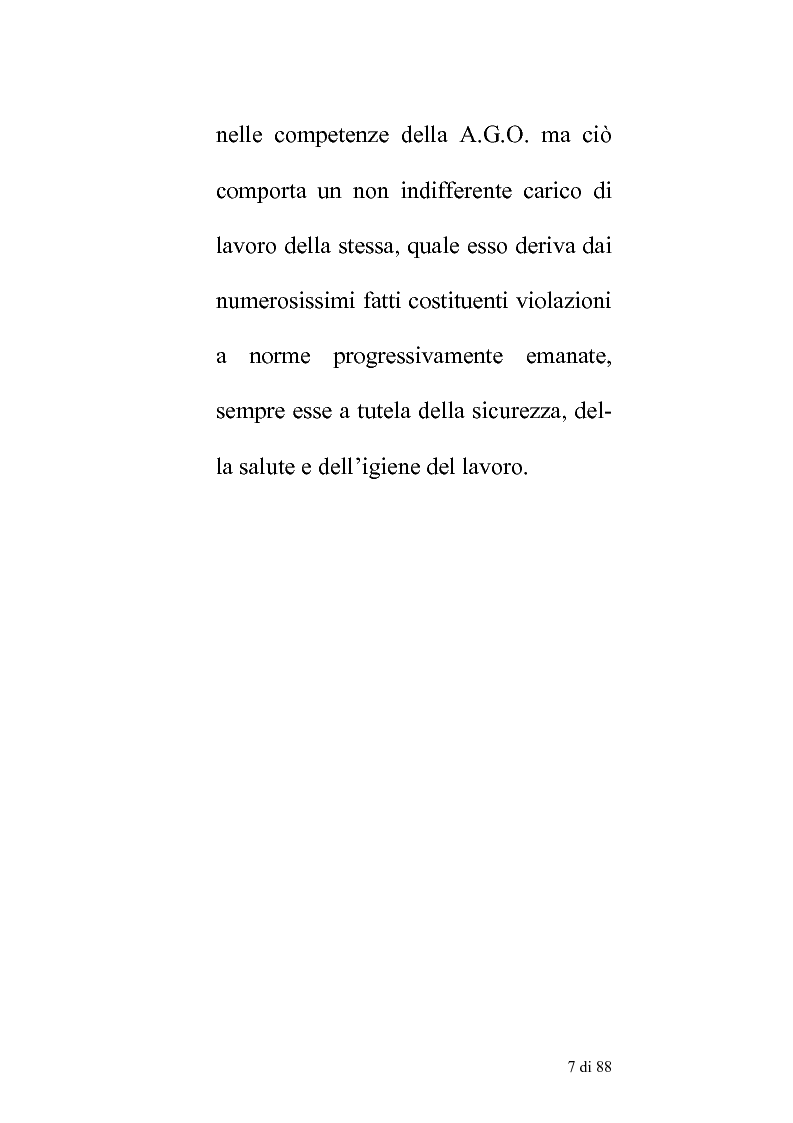 Anteprima della tesi: Delle compentenze della P.A. nella estinzione dei reati contravenzionali in materia di violazione delle norme di igiene e sicurezza del lavoro, Pagina 6