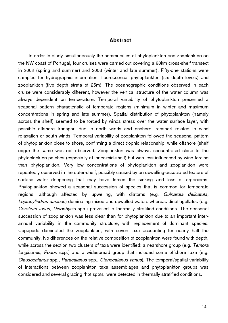 Anteprima della tesi: Dynamics of Phytoplankton and Zooplankton Communities on the Continental Shelf of Northern Portugal, Pagina 3