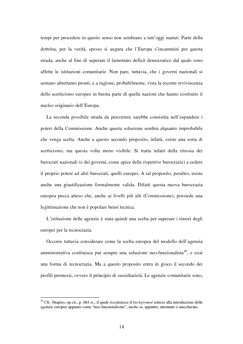 Anteprima della tesi: Le agenzie amministrative europee e nazionali: un fenomeno di strumentalità nell'organizzazione dei pubblici poteri, Pagina 12