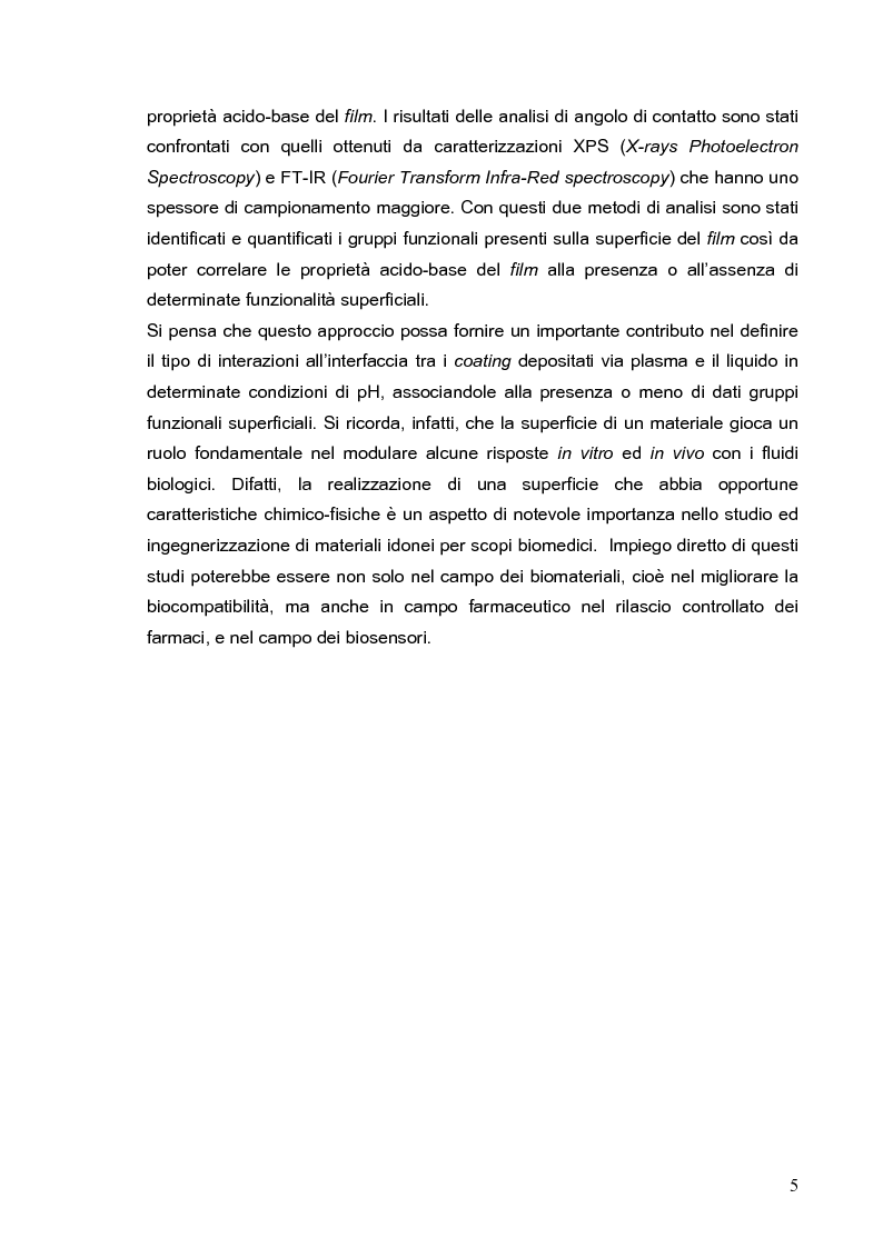 Anteprima della tesi: Deposizione via plasma di film sottili con proprietà acido-base variabili, Pagina 2