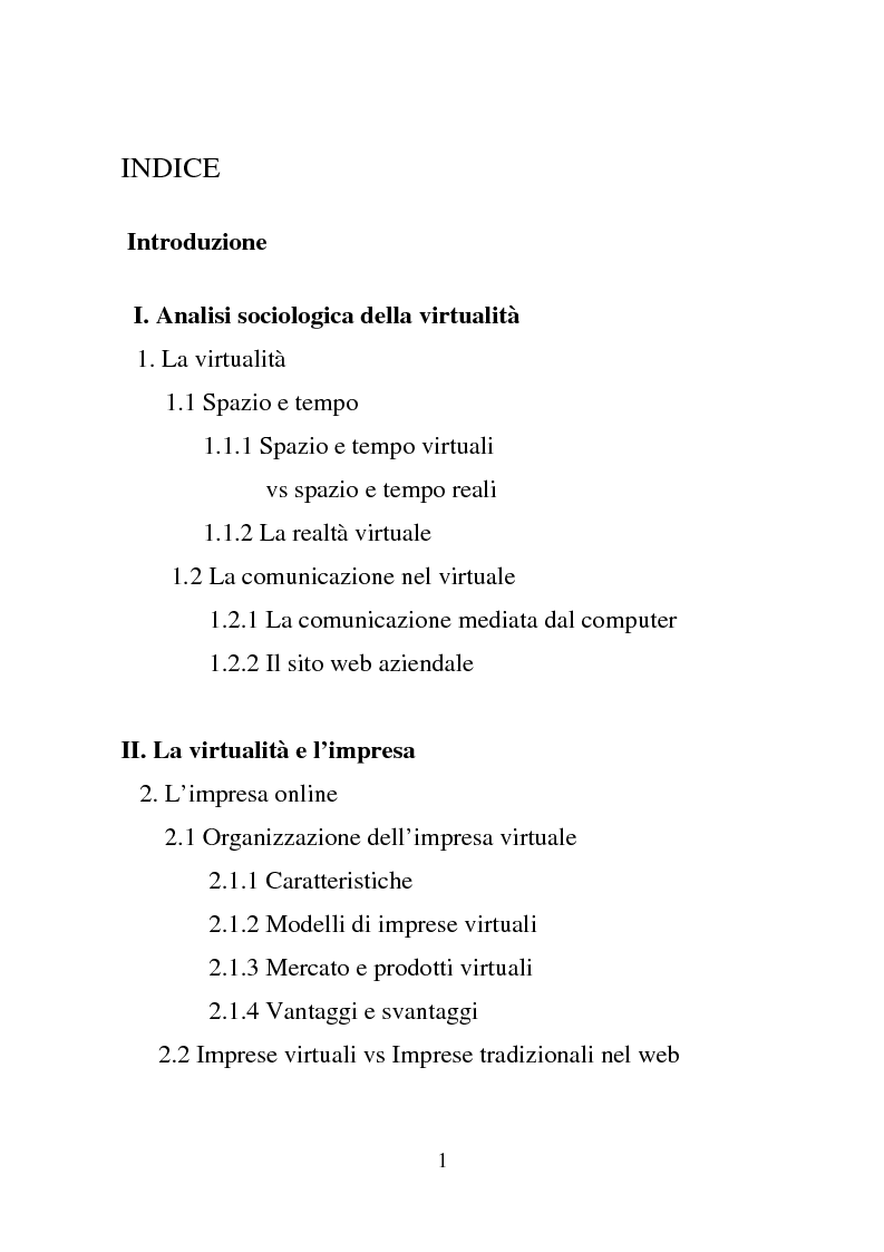 Indice della tesi: Quando la virtu@lità supera la realtà, Pagina 1