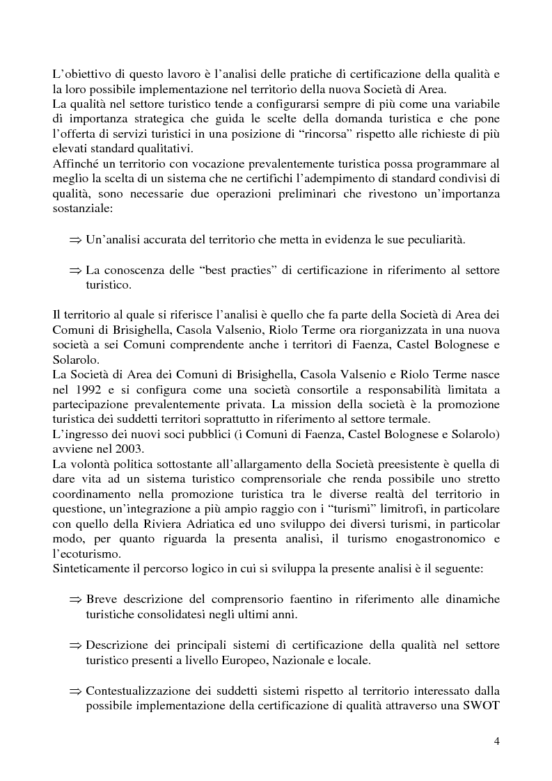 Anteprima della tesi: Analisi dei sistemi di certificazione di qualità in ambito turistico - La bandiera arancione per il territorio della Società di Area ''Terre di Faenza'', Pagina 2