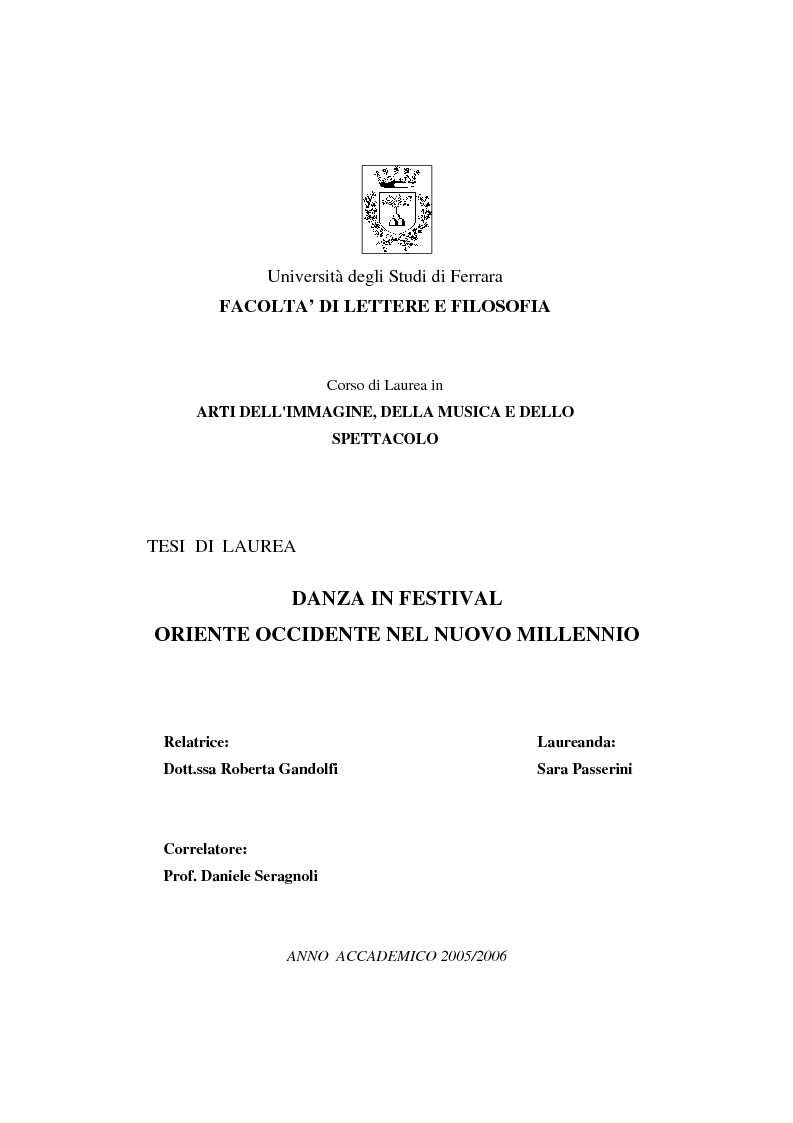 Anteprima della tesi: Danza in Festival: Oriente Occidente nel nuovo millennio, Pagina 1