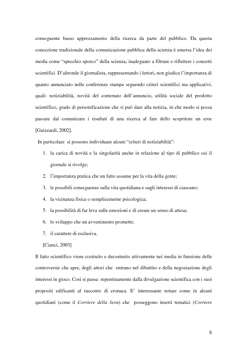 Anteprima della tesi: La rappresentazione massmediatica della scienza: analisi di un caso empirico, Pagina 6
