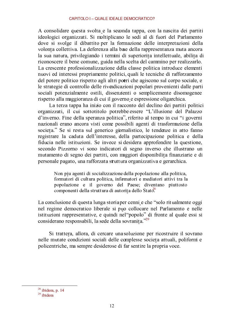 Anteprima della tesi: E-democracy come processo di coltivazione raffinata del consenso. La partecipazione ai processi decisionali nel policy making della P.A. locale, Pagina 12