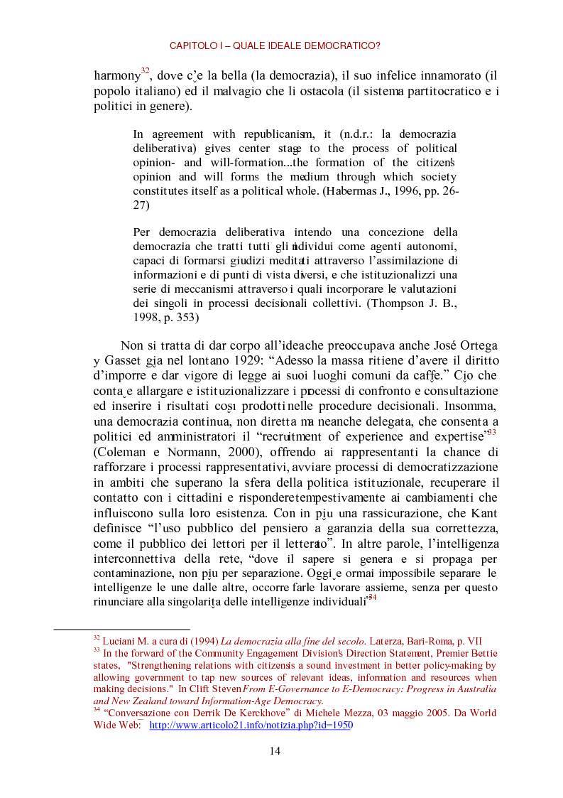 Anteprima della tesi: E-democracy come processo di coltivazione raffinata del consenso. La partecipazione ai processi decisionali nel policy making della P.A. locale, Pagina 14