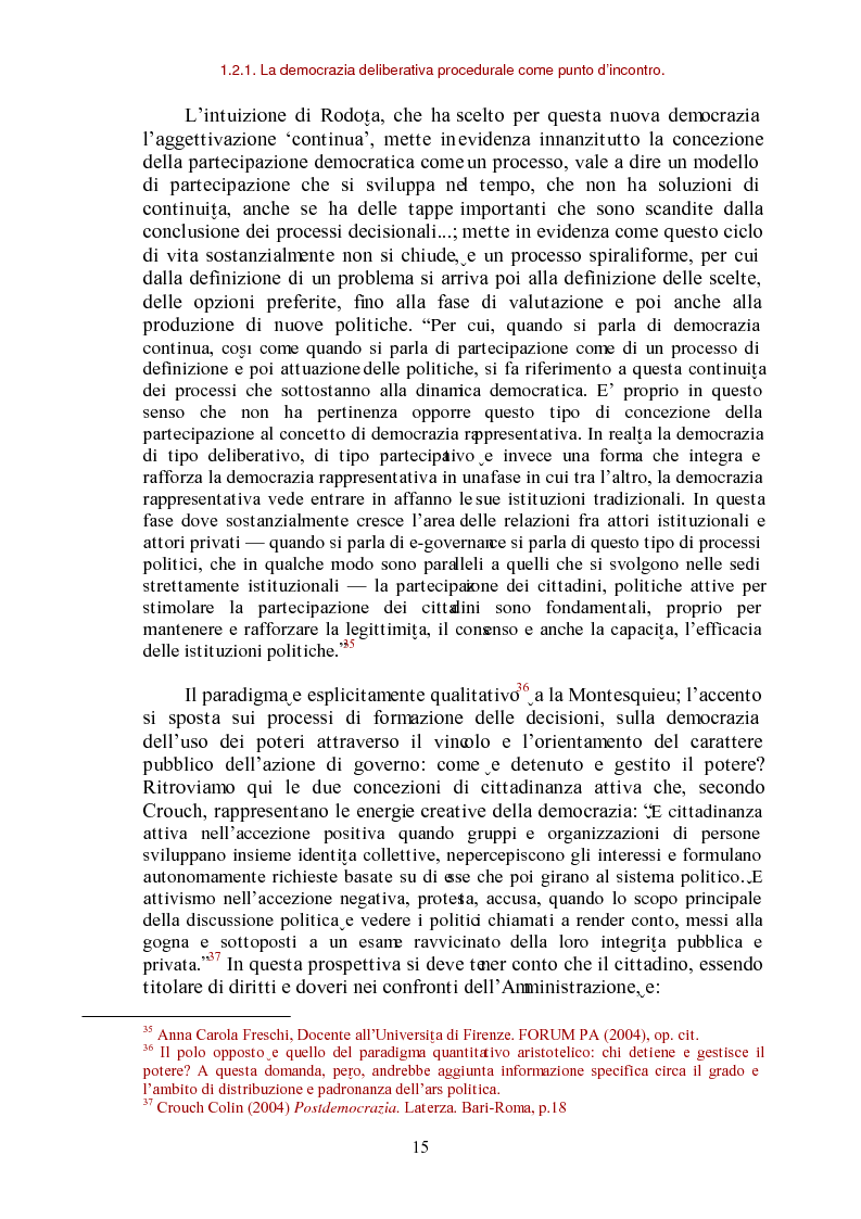 Anteprima della tesi: E-democracy come processo di coltivazione raffinata del consenso. La partecipazione ai processi decisionali nel policy making della P.A. locale, Pagina 15