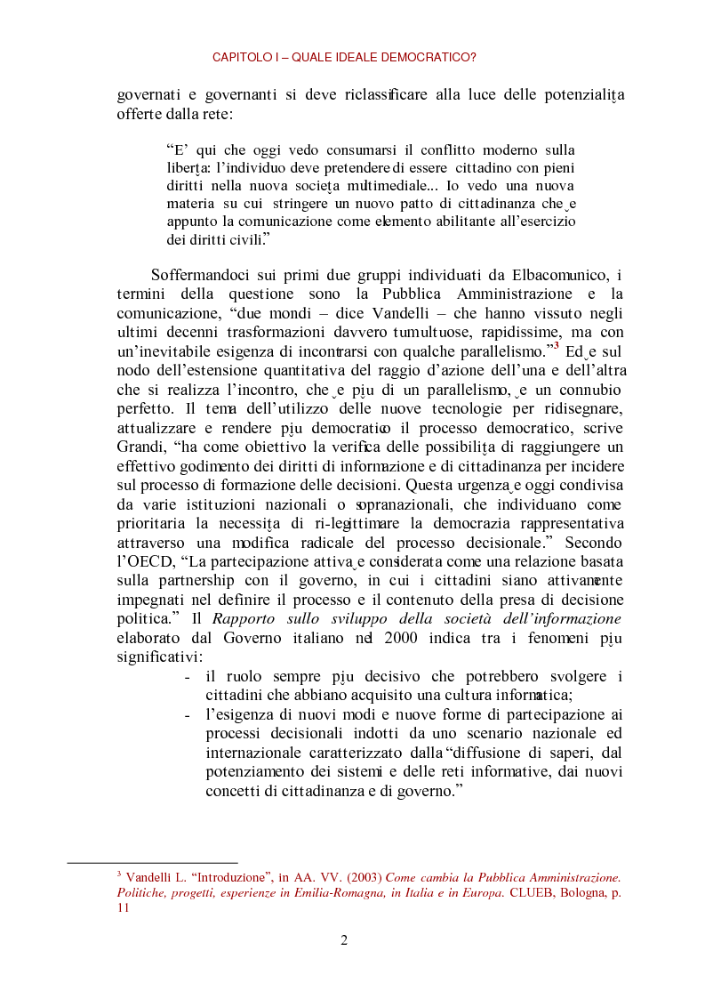 Anteprima della tesi: E-democracy come processo di coltivazione raffinata del consenso. La partecipazione ai processi decisionali nel policy making della P.A. locale, Pagina 2