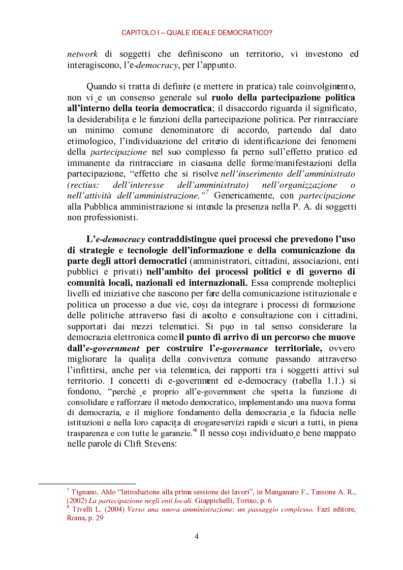 Anteprima della tesi: E-democracy come processo di coltivazione raffinata del consenso. La partecipazione ai processi decisionali nel policy making della P.A. locale, Pagina 4