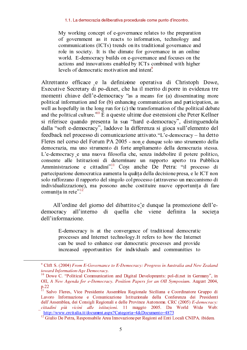 Anteprima della tesi: E-democracy come processo di coltivazione raffinata del consenso. La partecipazione ai processi decisionali nel policy making della P.A. locale, Pagina 5