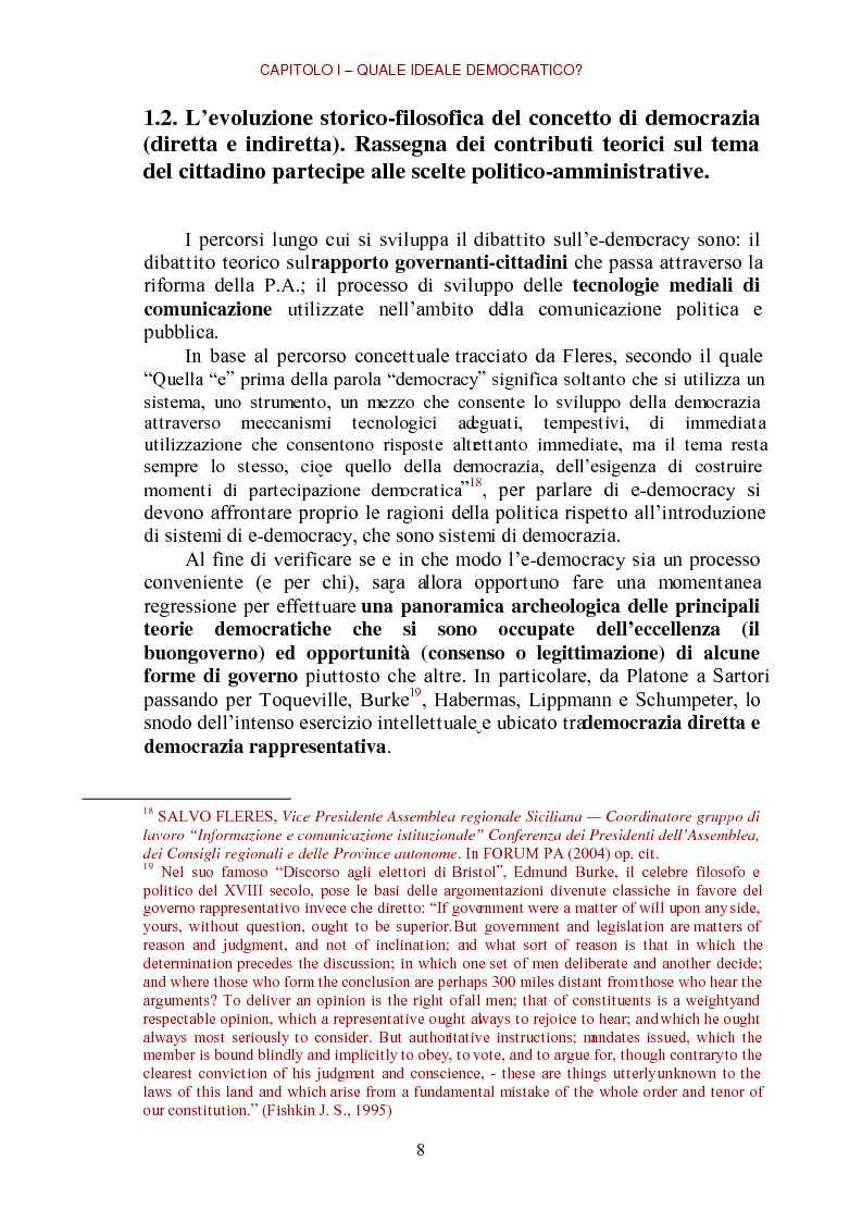 Anteprima della tesi: E-democracy come processo di coltivazione raffinata del consenso. La partecipazione ai processi decisionali nel policy making della P.A. locale, Pagina 8