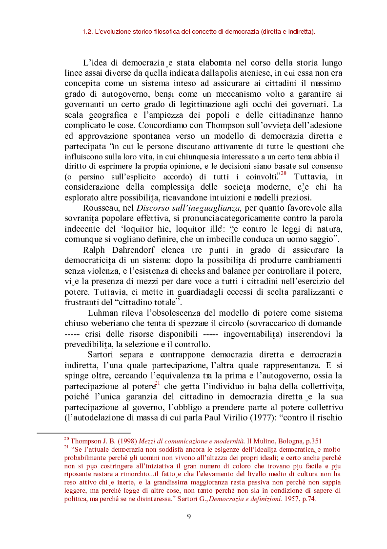 Anteprima della tesi: E-democracy come processo di coltivazione raffinata del consenso. La partecipazione ai processi decisionali nel policy making della P.A. locale, Pagina 9