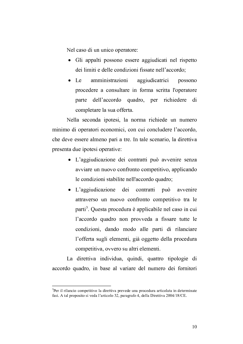 Anteprima della tesi: La nuova Direttiva sugli appalti pubblici 18/2004/CE – gli accordi quadro: aspetti economici e giuridici, Pagina 3