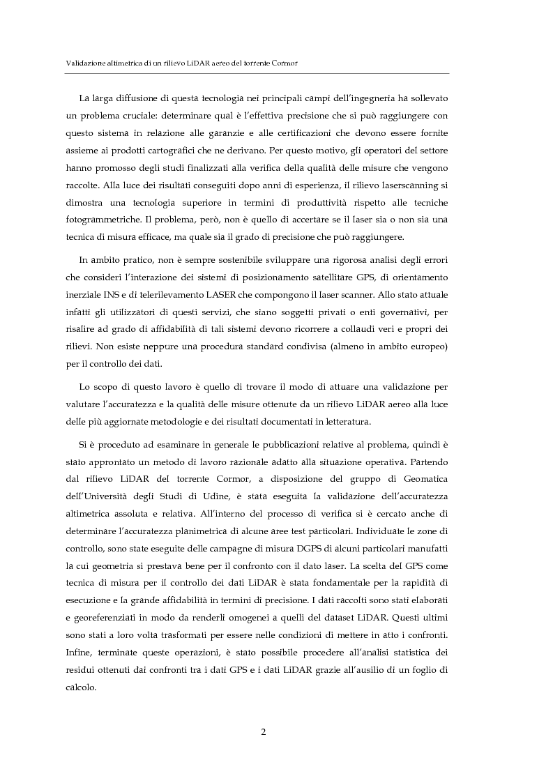 Anteprima della tesi: Validazione altimetrica di un rilievo LiDAR aereo del torrente Cormor, Pagina 2
