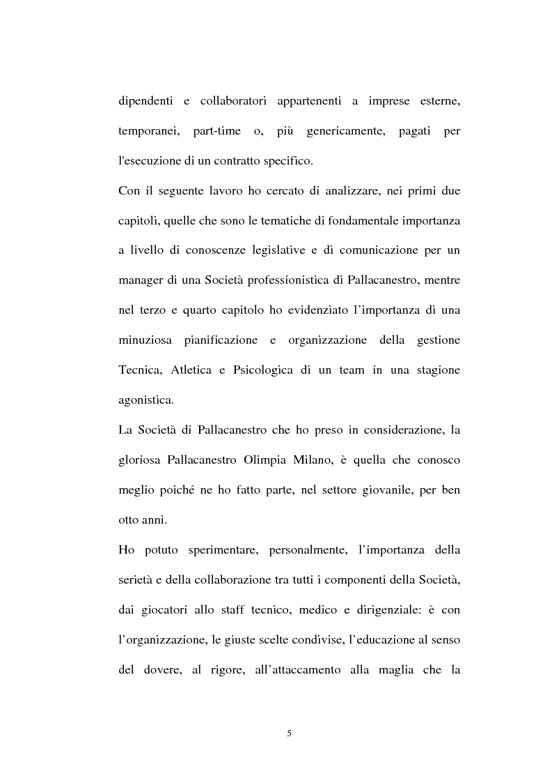 Anteprima della tesi: Pallacanestro Olimpia Milano: pianificazione e organizzazione di una stagione agonistica, Pagina 2