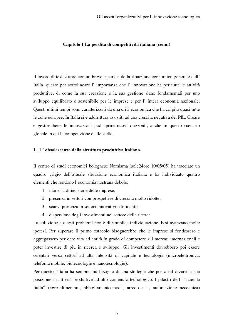 Anteprima della tesi: Gli assetti organizzativi per l'innovazione tecnologica, Pagina 3