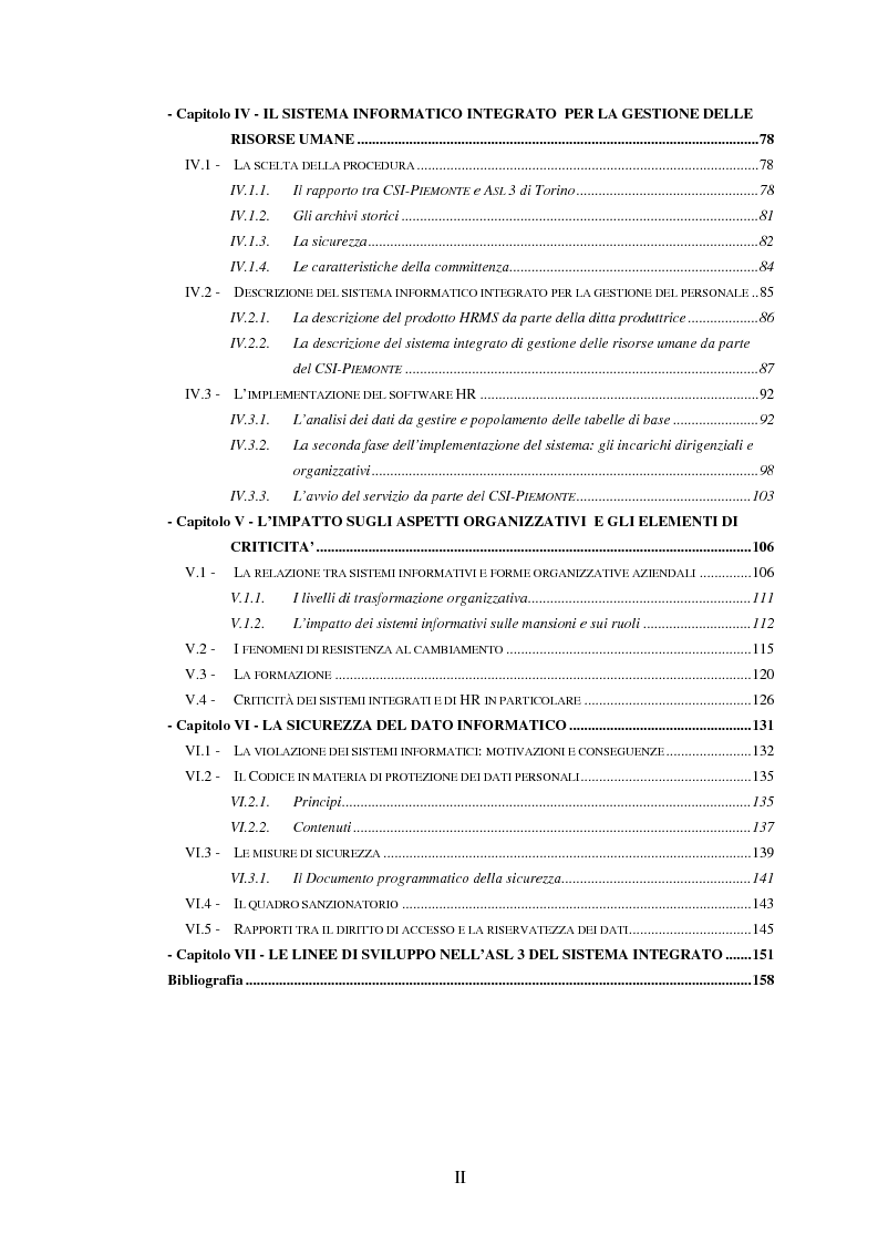 Indice della tesi: L’introduzione di procedure informatiche integrate per la gestione delle risorse umane: impatto sull’organizzazione delle funzioni e dei dati, Pagina 2