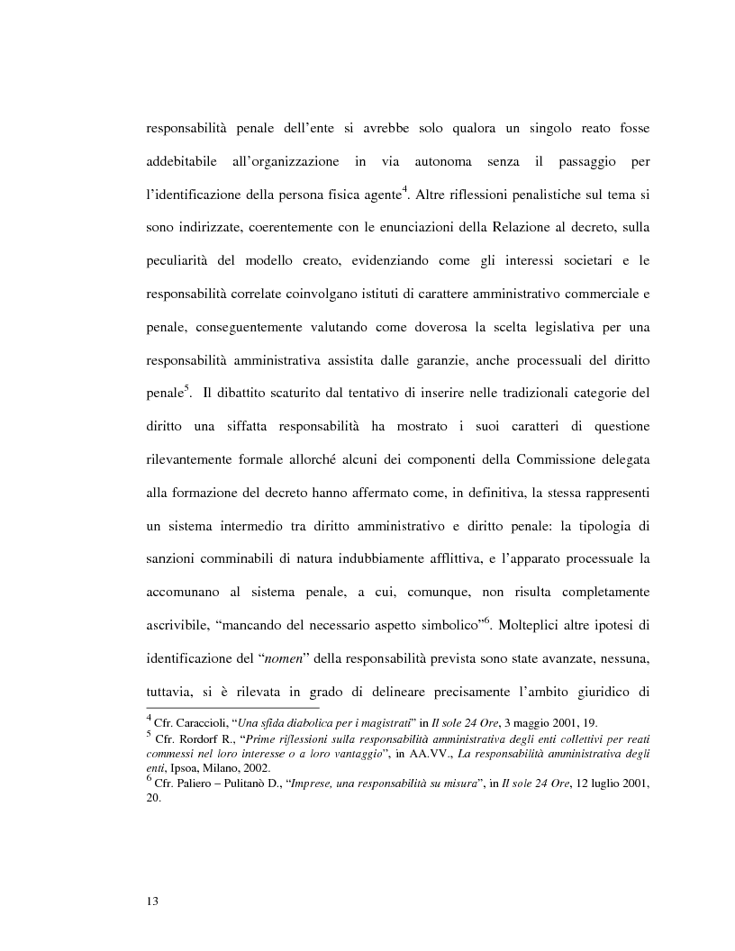 Anteprima della tesi: La responsabilità amministrativa degli enti dipendente da reato: il modello organizzativo, di gestione e di controllo, Pagina 10