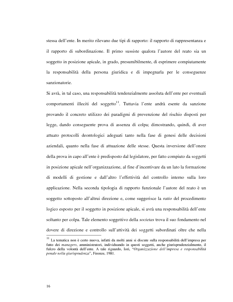 Anteprima della tesi: La responsabilità amministrativa degli enti dipendente da reato: il modello organizzativo, di gestione e di controllo, Pagina 13