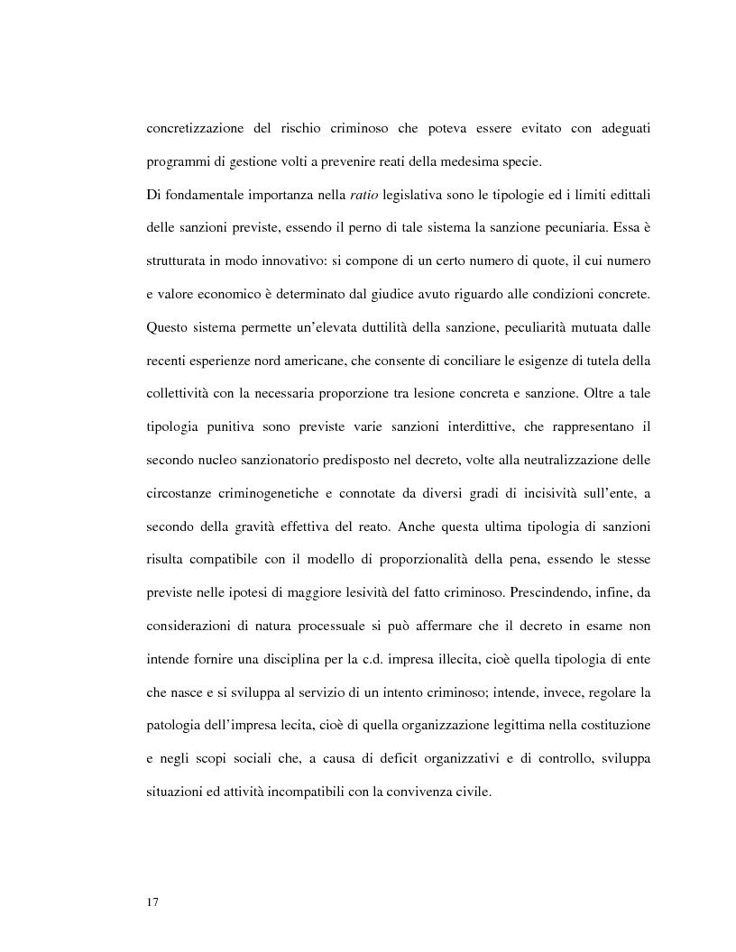 Anteprima della tesi: La responsabilità amministrativa degli enti dipendente da reato: il modello organizzativo, di gestione e di controllo, Pagina 14
