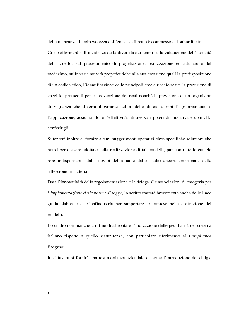 Anteprima della tesi: La responsabilità amministrativa degli enti dipendente da reato: il modello organizzativo, di gestione e di controllo, Pagina 2