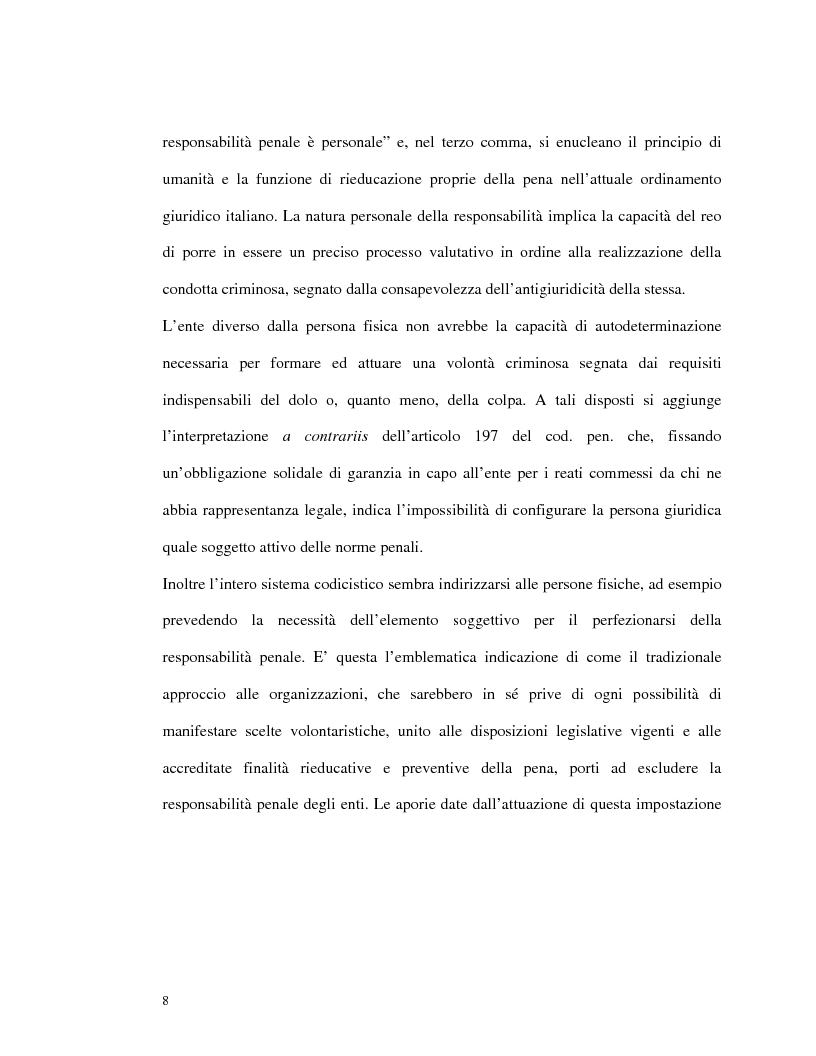 Anteprima della tesi: La responsabilità amministrativa degli enti dipendente da reato: il modello organizzativo, di gestione e di controllo, Pagina 5