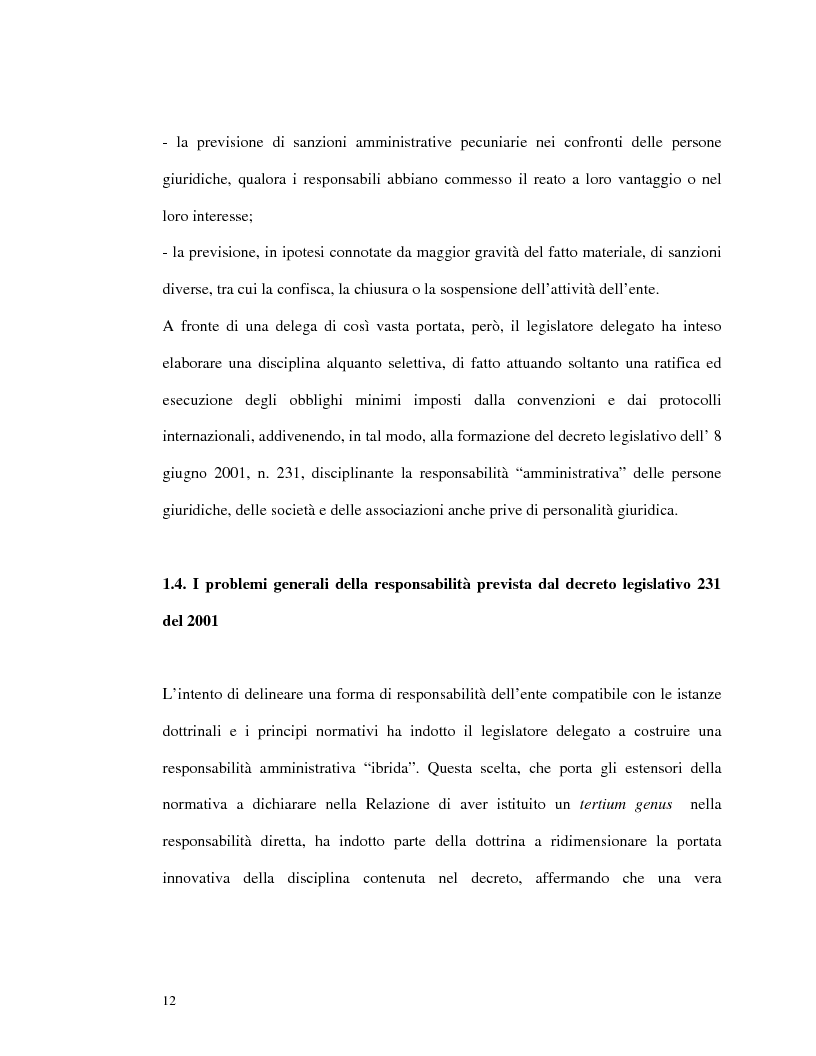 Anteprima della tesi: La responsabilità amministrativa degli enti dipendente da reato: il modello organizzativo, di gestione e di controllo, Pagina 9