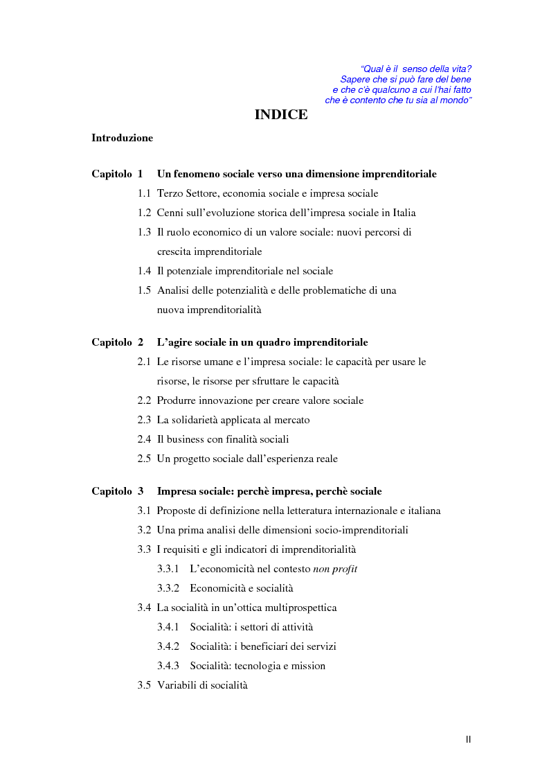 Indice della tesi: Alla ricerca dell'Impresa sociale, Pagina 1
